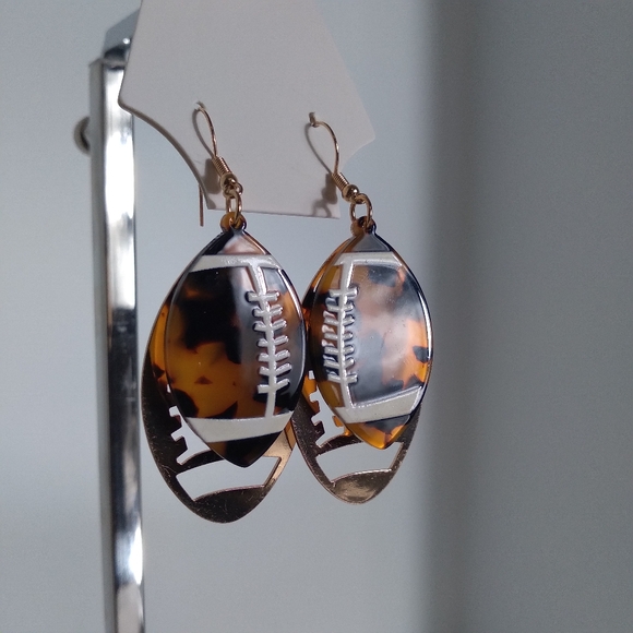 Football Acrylic/Gold Earrings - Picture 2 of 5